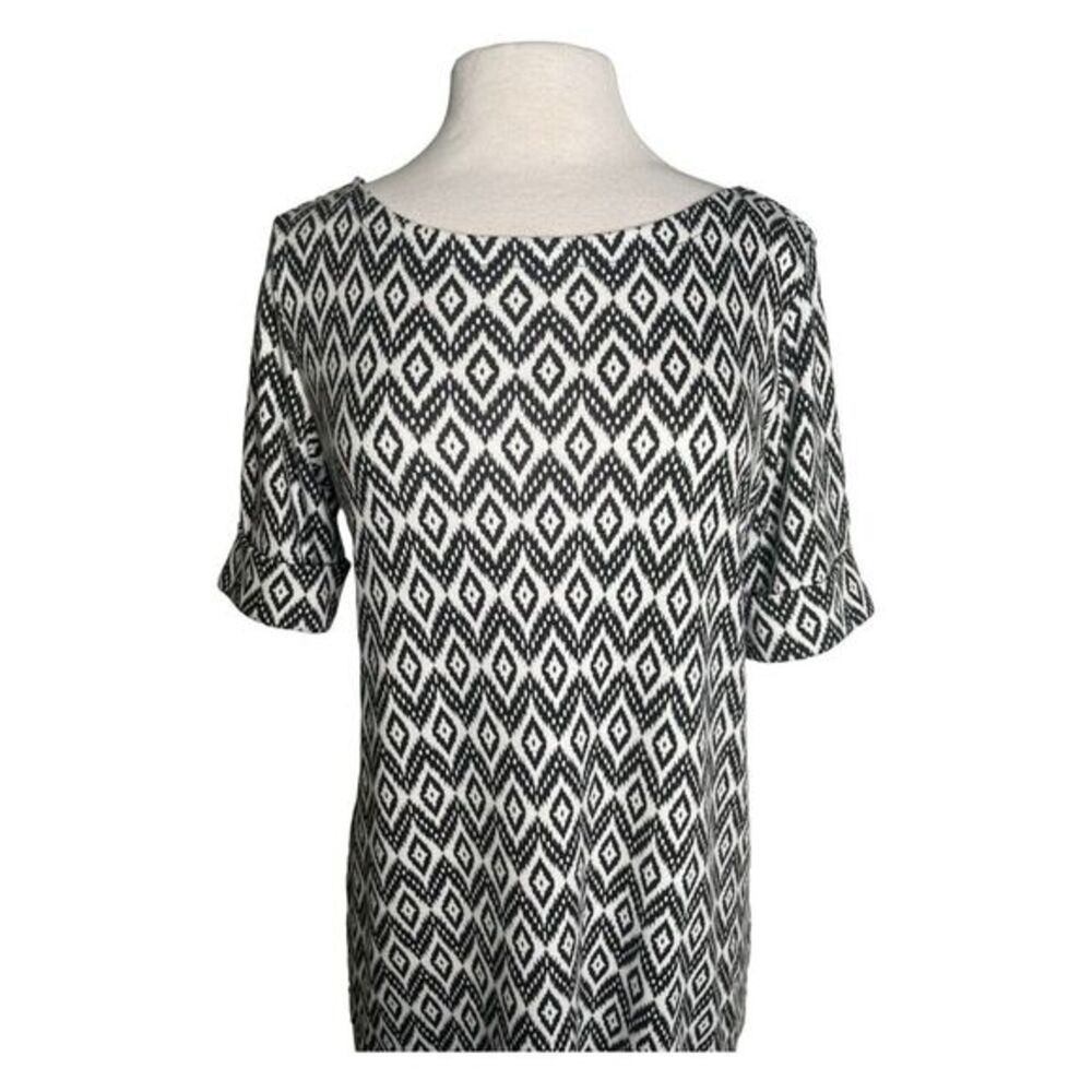 Karen‎ Scott Sport Shift Dress Black and White Aztek Diamond Design Size Medium